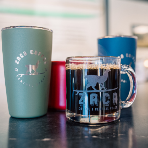 Zaca Coffee 13 oz Glass Engraved Mug
