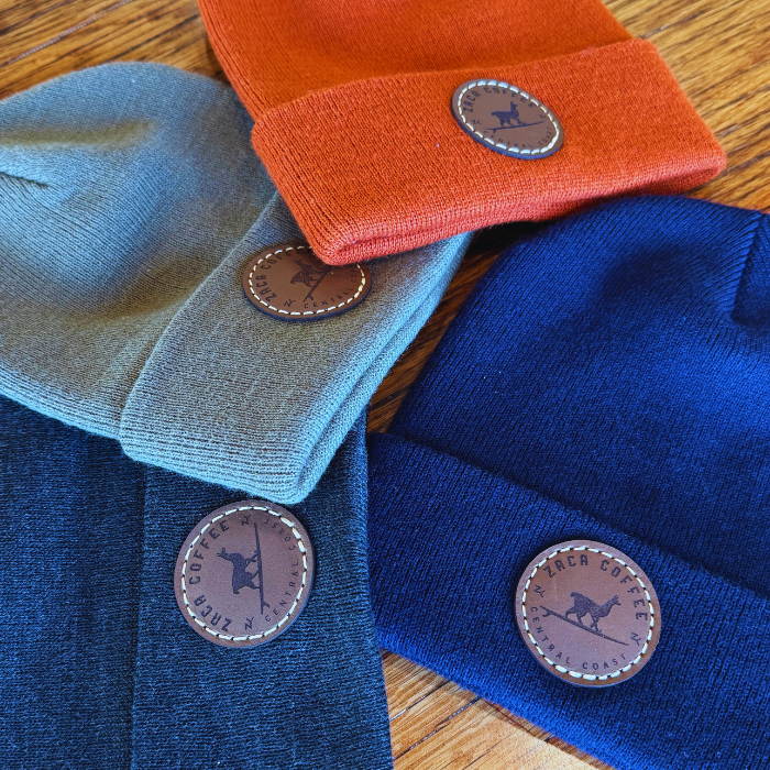 Zaca Coffee Leather Patch Beanie